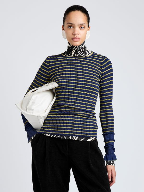 proenza schouler Proenza Schouler White Label Yasmine Sweater in Multi Stripe Knit - Navy/Yellow