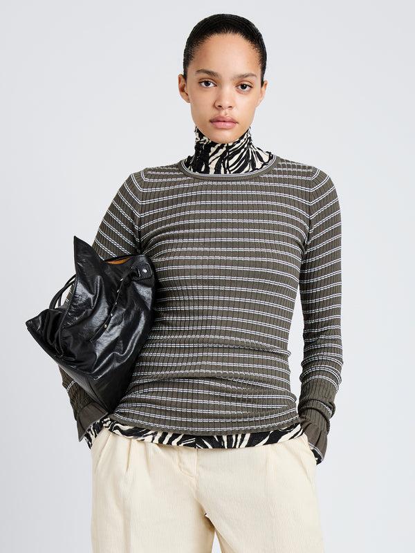 proenza schouler Proenza Schouler White Label Yasmine Sweater in Multi Stripe Knit - Ivy/White