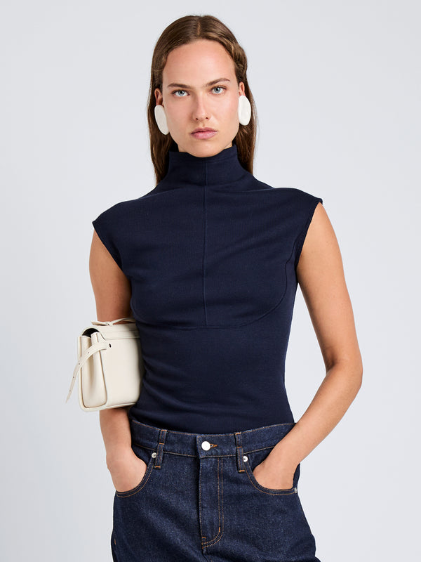 proenza schouler Proenza Schouler White Label Zane Top in Brushed Rib - Navy