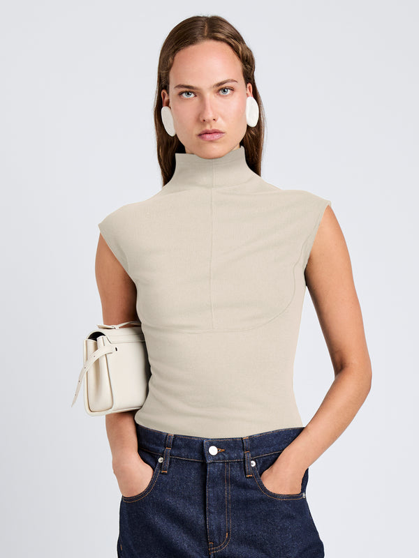 proenza schouler Proenza Schouler White Label Zane Top in Brushed Rib - Oat Melange