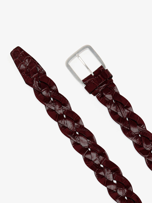 proenza schouler Proenza Schouler Wide Braid Belt in Croc Embossed Calf - Bordeaux