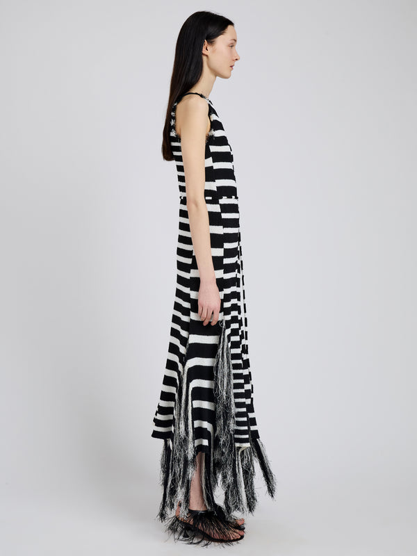 Proenza Schouler Proenza Schouler Yves Dress In Stripe Fringed Knit - Black/White
