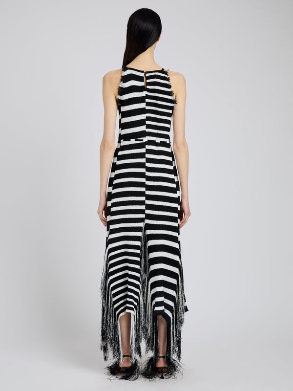Proenza Schouler Proenza Schouler Yves Dress In Stripe Fringed Knit - Black/White