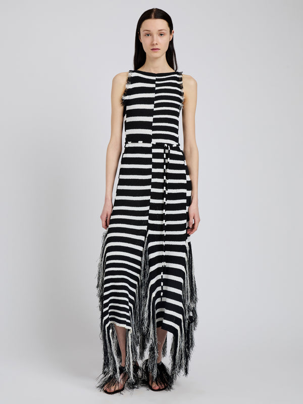 proenza schouler Proenza Schouler Yves Dress in Stripe Fringed Knit - Black/White