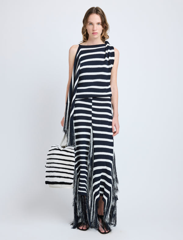 Proenza Schouler Proenza Schouler Yves Top In Stripe Fringed Knit - Navy Multi