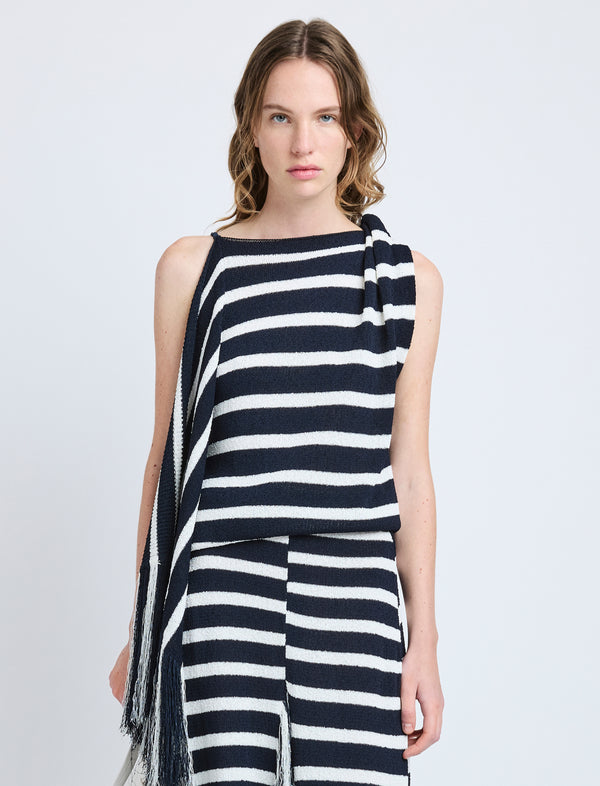 proenza schouler Proenza Schouler Yves Top in Stripe Fringed Knit - Navy Multi
