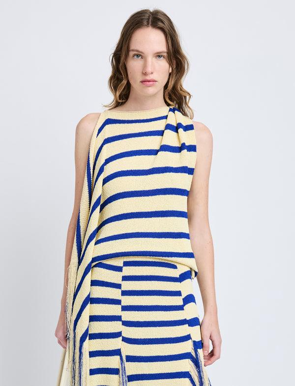 proenza schouler Proenza Schouler Yves Top in Stripe Fringed Knit - Pale Yellow Multi
