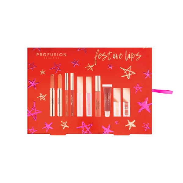 Profusion Cosmetics Crimson Festive Lips – 10-Piece Lip Collection