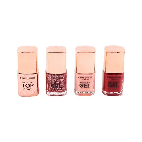 profusion cosmetics Crimson Gel Nails – 4-Piece Nail Polish Set with Top Coat