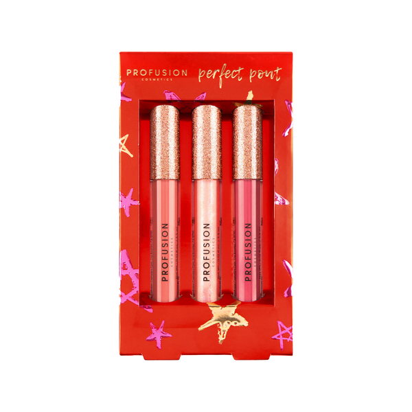 Profusion Cosmetics Crimson Perfect Pout – 3-Piece Lip Gloss Set