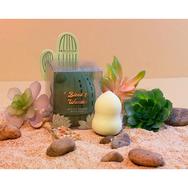 Profusion Cosmetics Desert Sage | Blend & Wander Makeup Sponge With Cactus Case