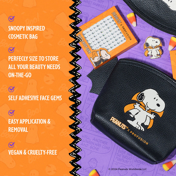 Profusion Cosmetics Peanuts Halloween | Count Snoopy Cosmetic Bag Set With Gems
