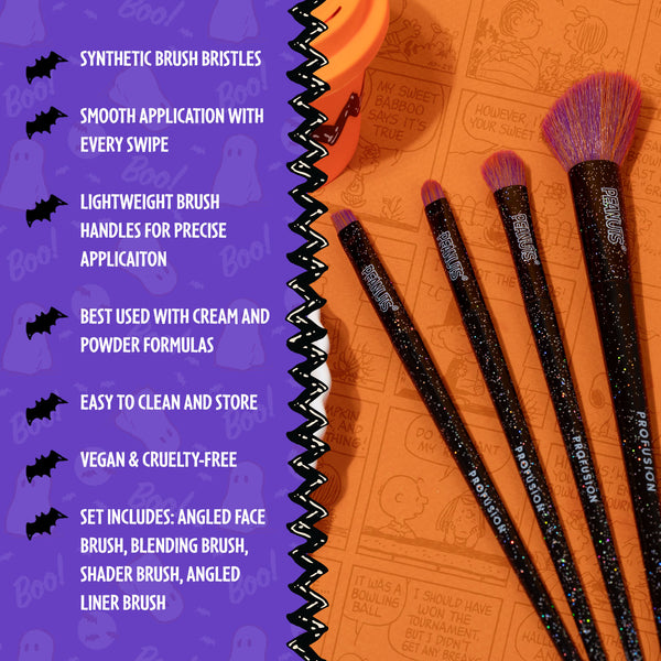 Profusion Cosmetics Peanuts Halloween | Witchy Blend 4 PC Eye & Face Brush Set