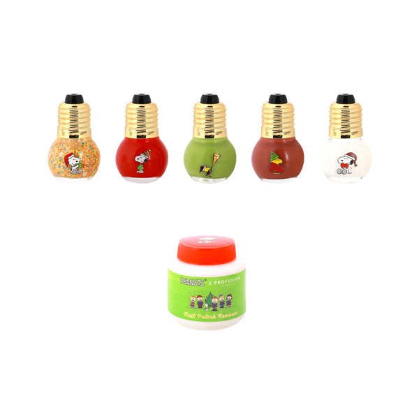 Profusion Cosmetics Peanuts Holiday | Sparkling With Joy 5 PC Nail Polish Set & Nail Polish Remover