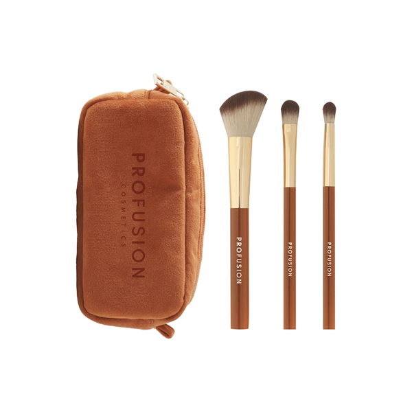 profusion cosmetics Pumpkin Spice | Cinnamon Sticks 3 PC Face & Eye Brush & Bag Set