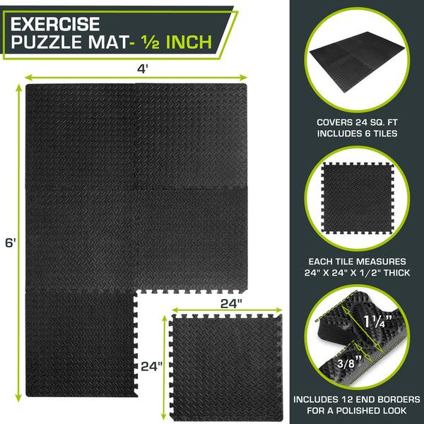 Prosourcefit Diamond Plate Exercise Puzzle Mat 1/2-in Black