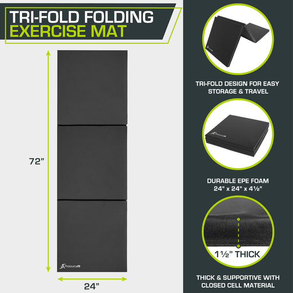 Prosourcefit Tri-Fold Folding Exercise Mat 6x2x1.5 Black