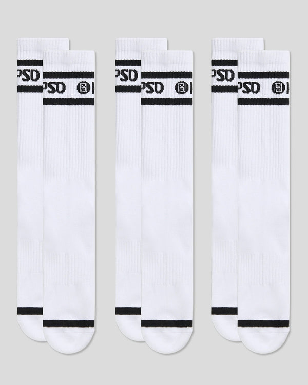 psd 3 Pack - Logo Stripe Crew - White