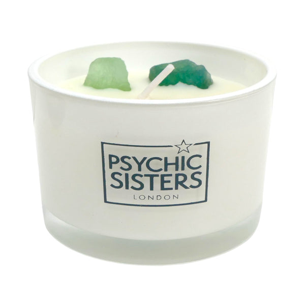 Psychic Sisters Green Fluorite Crystal Candle – Nectarine & Honey