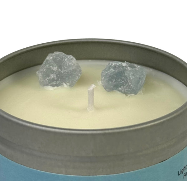 Psychic Sisters Blue Celestite Tin Candle – Bergamot