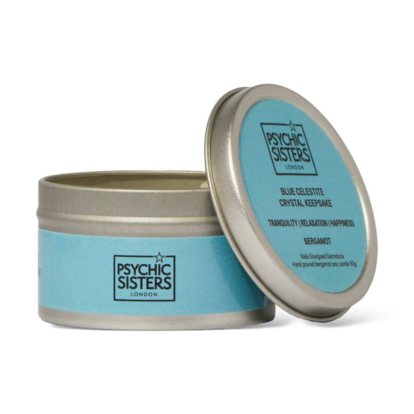 psychic sisters Blue Celestite Tin Candle – Bergamot