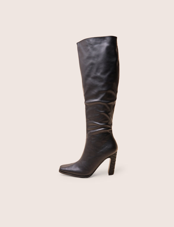 public desire Acquilla Black Knee High Flared Heel Boots