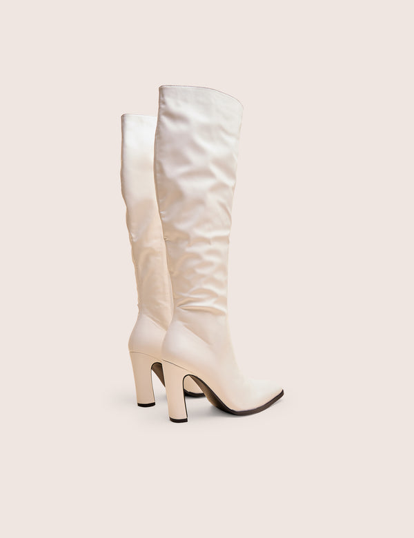 Public Desire Acquilla White Knee High Flared Boots