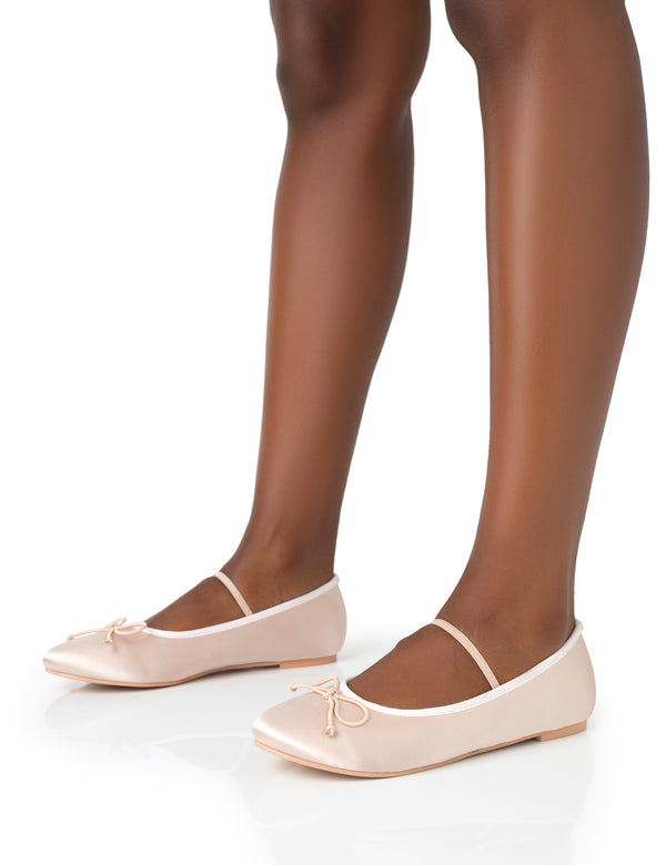 Public Desire Alexa Baby Pink Satin Elasticated Bow Detailed Ballet Flats