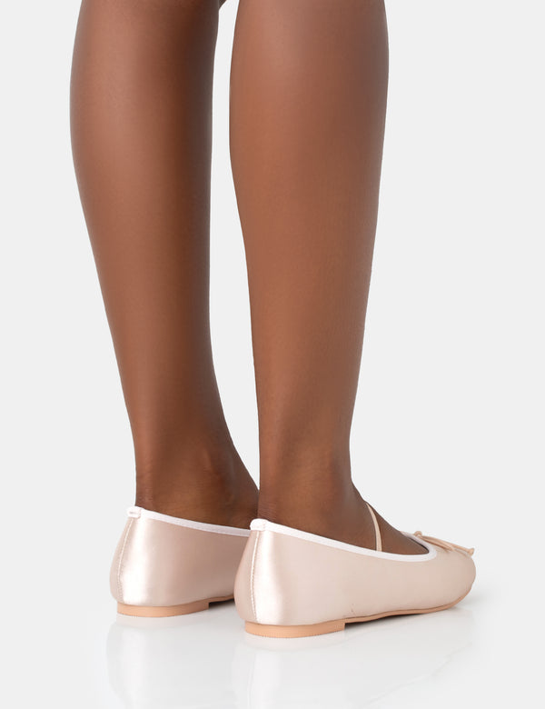 Public Desire Alexa Baby Pink Satin Elasticated Bow Detailed Ballet Flats