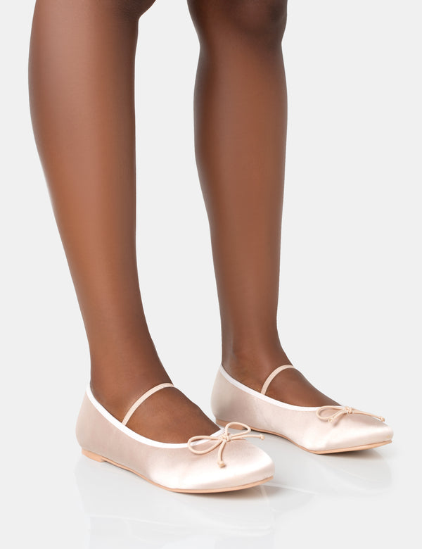 public desire Alexa Baby Pink Satin Elasticated Bow Detailed Ballet Flats