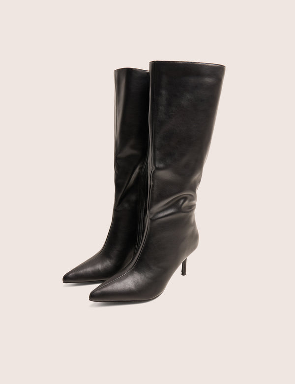 Public Desire Amped Black Pointed Toe Mid Heel Knee High Boots