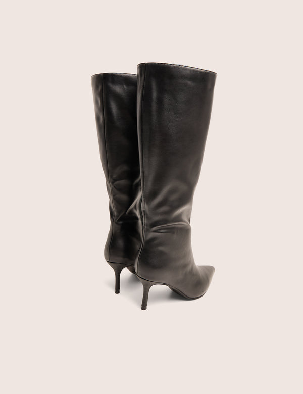 Public Desire Amped Black Pointed Toe Mid Heel Knee High Boots
