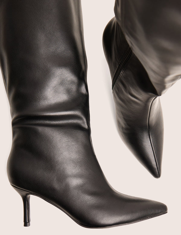Public Desire Amped Black Pointed Toe Mid Heel Knee High Boots