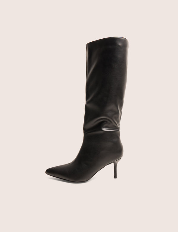 public desire Amped Black Pointed Toe Mid Heel Knee High Boots