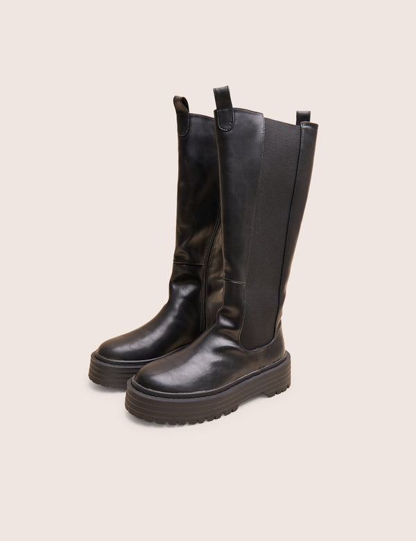 Public Desire Andi Black Knee High Chunky Sole Boots