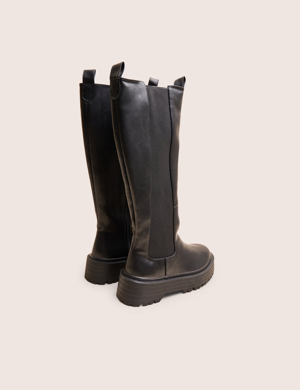 Public Desire Andi Black Knee High Chunky Sole Boots