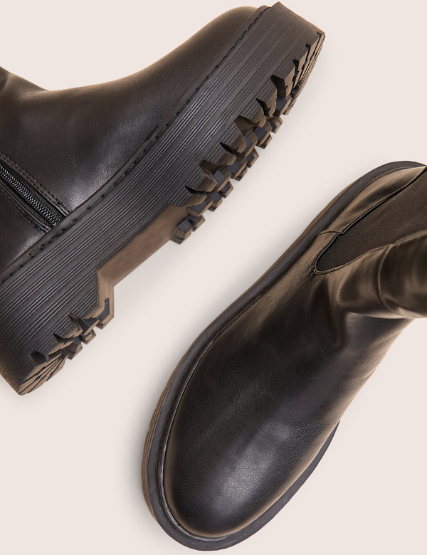 Public Desire Andi Black Knee High Chunky Sole Boots