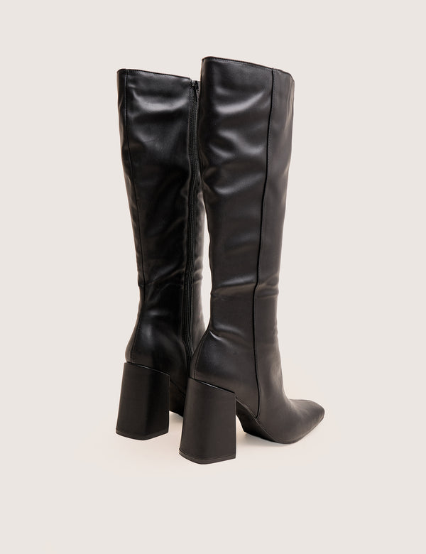 Public Desire Apology Black Pu Knee High Block Heel Boots