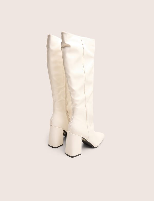 Public Desire Apology White Pu Knee High Block Heel Boots
