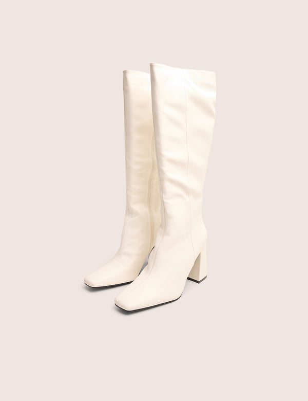 Public Desire Apology White Pu Knee High Block Heel Boots