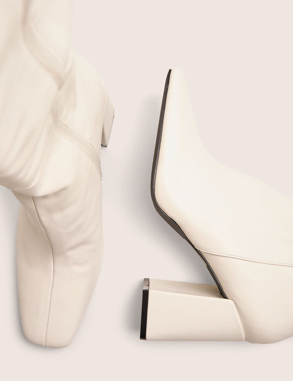 Public Desire Apology White Pu Knee High Block Heel Boots