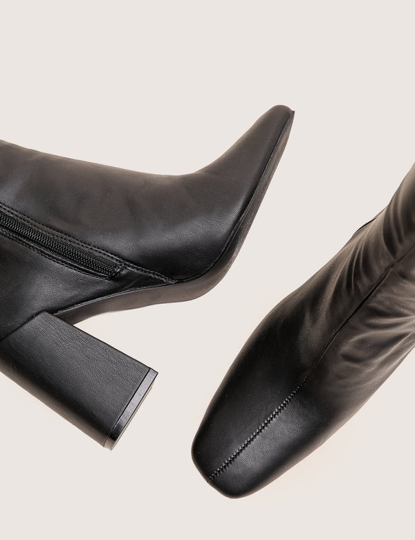 Public Desire Apology Wide Fit Black Pu Knee High Block Heel Boots