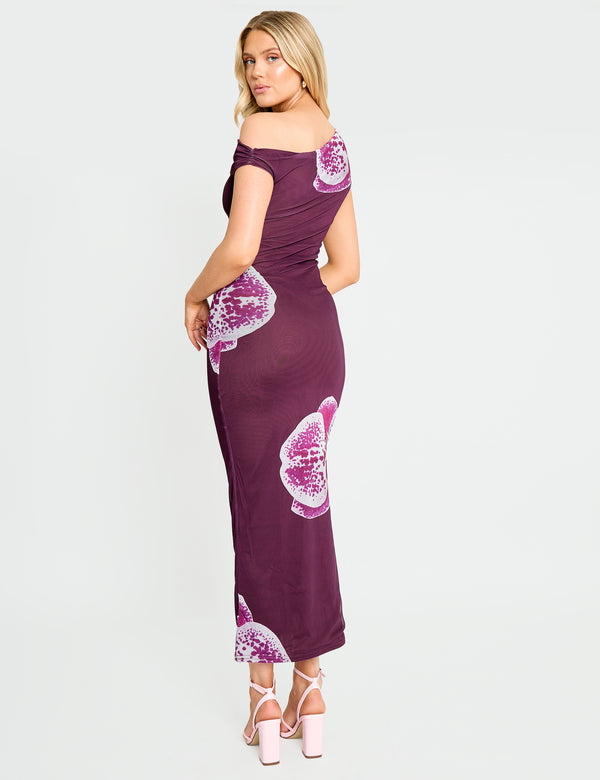 Public Desire Asymmetric One Shoulder Floral Maxi Dress Burgundy