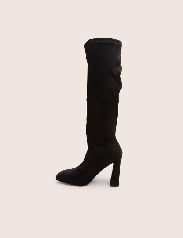 public desire Audrina Black Suede Wide Fit Block Heel Knee High Sock Boots public desire Audrina Black Suede Wide Fit Block Heel Knee High Sock Boots