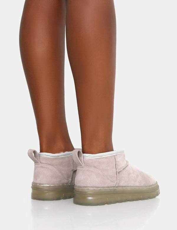 Public Desire Bambi Light Grey Faux Suede Ultra Mini Ankle Boots