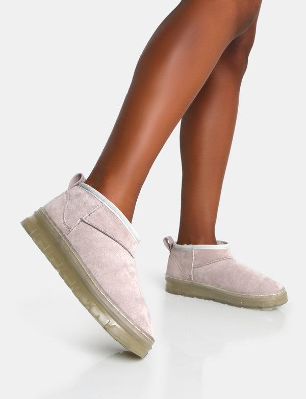 Public Desire Bambi Light Grey Faux Suede Ultra Mini Ankle Boots