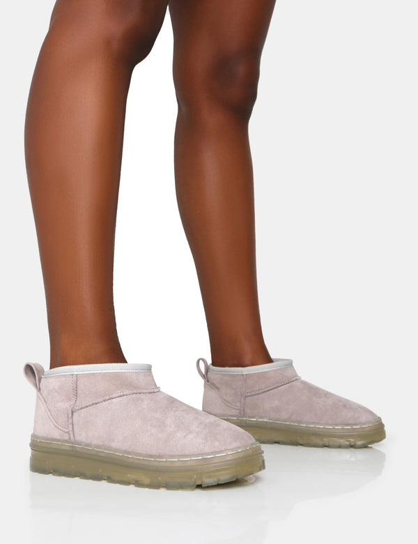 public desire Bambi Light Grey Faux Suede Ultra Mini Ankle Boots