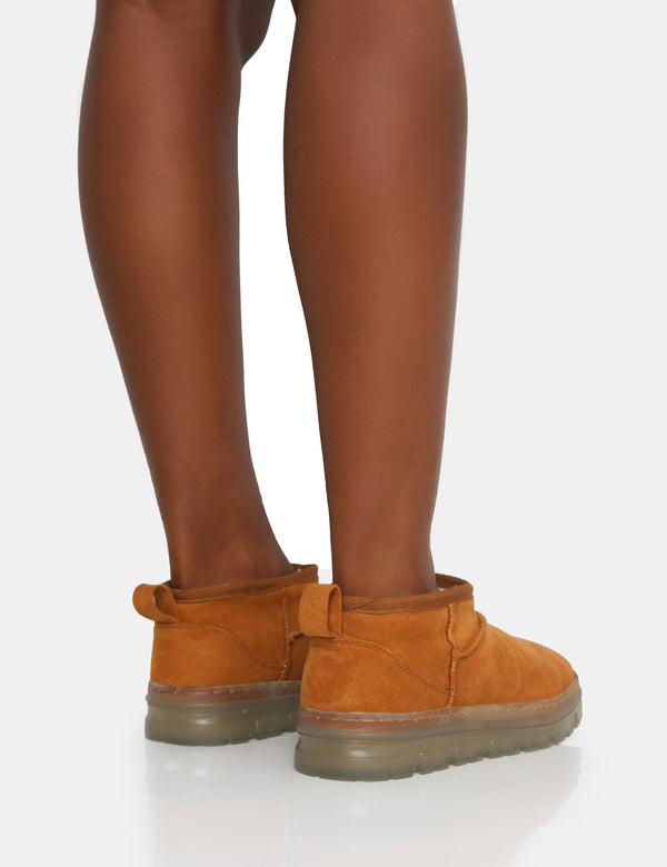 Public Desire Bambi Tan Faux Suede Ultra Mini Ankle Boots
