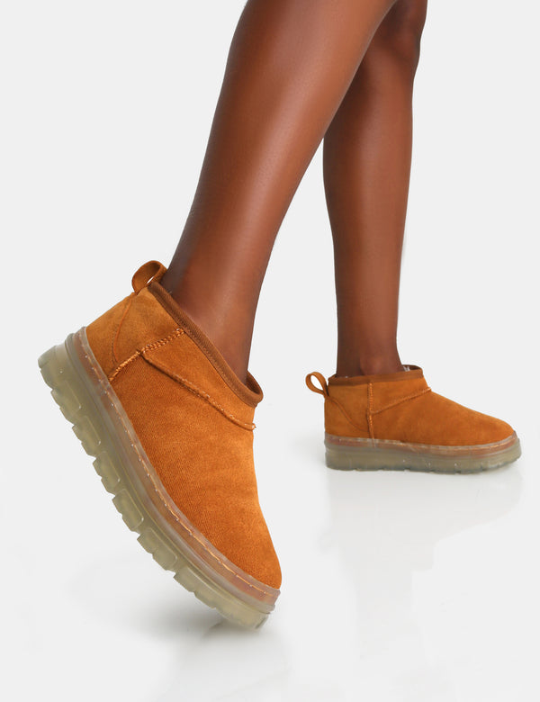 Public Desire Bambi Tan Faux Suede Ultra Mini Ankle Boots