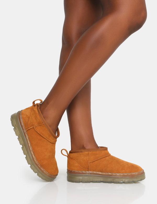 Public Desire Bambi Tan Faux Suede Ultra Mini Ankle Boots
